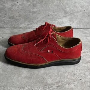 Vintage Phat Farm Classic Mens RED SUEDE Dress Wingtip Oxfords Lace Vegan  7.5US